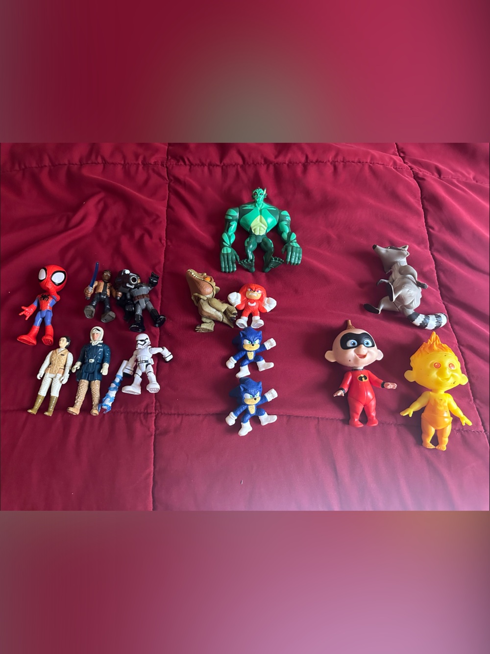 Disney Action Figure Bundle - Red, Green, Blue, Yellow Figures